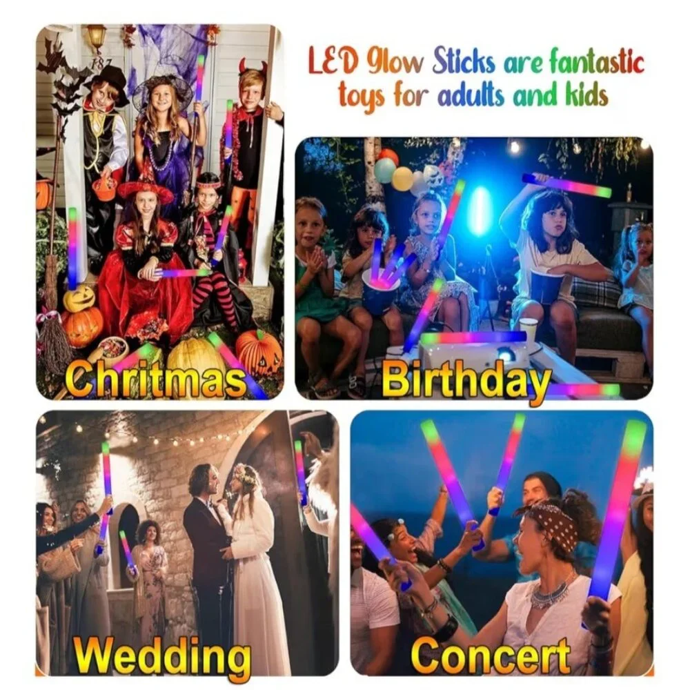 Light Up Foam Glow Sticks Set of 20 LED Multicolor Neon Batons Party New Years